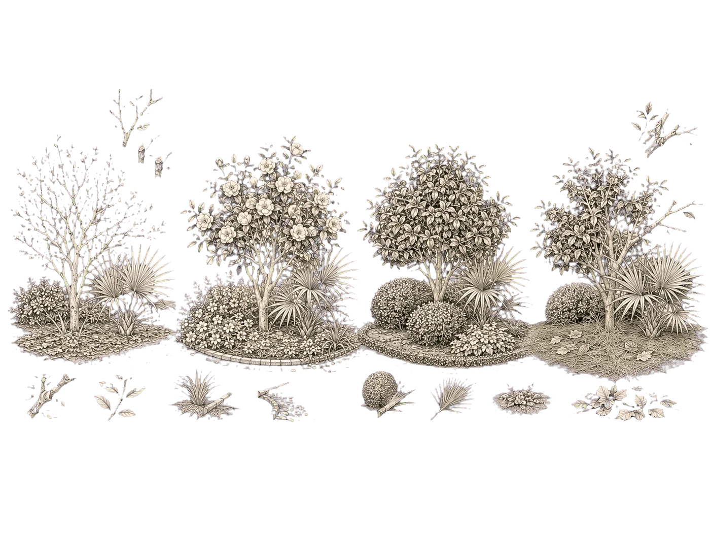 Botanical elevation studies of Lowcountry shrubs, ornamental trees and palmettos